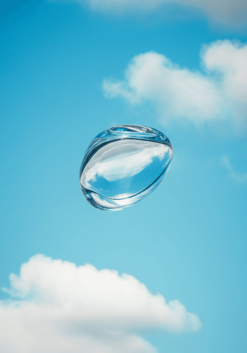 Glass droplet hovering in sky